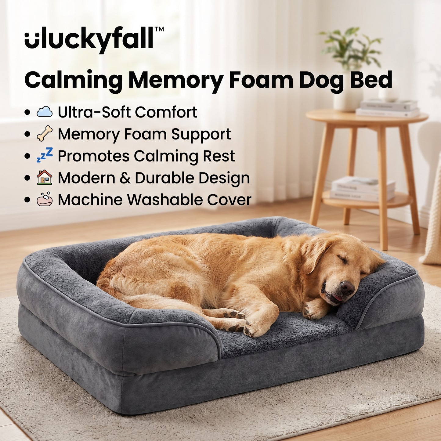 𝒖𝒍𝒖𝒄𝒌𝒚𝒇𝒂𝒍𝒍™ Calming Memory Foam Dog Bed