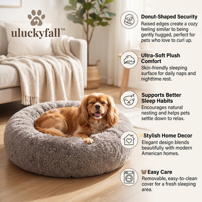 𝒖𝒍𝒖𝒄𝒌𝒚𝒇𝒂𝒍𝒍™ Calming Donut Cuddle Pet Bed