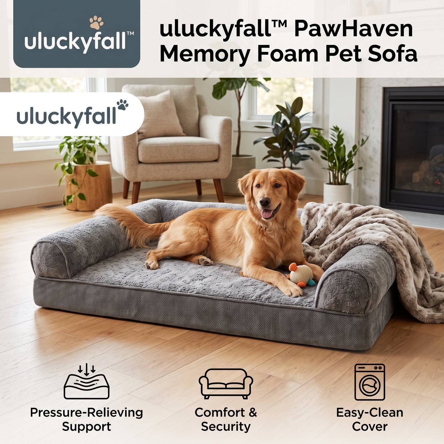 𝒖𝒍𝒖𝒄𝒌𝒚𝒇𝒂𝒍𝒍™ PawHaven Memory Foam Pet Sofa