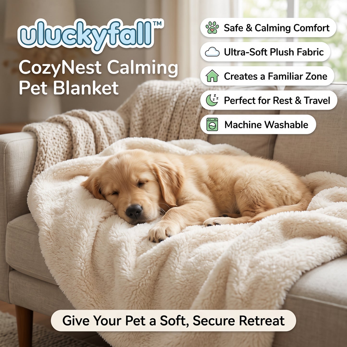 𝒖𝒍𝒖𝒄𝒌𝒚𝒇𝒂𝒍𝒍™ CozyNest Calming Pet Blanket